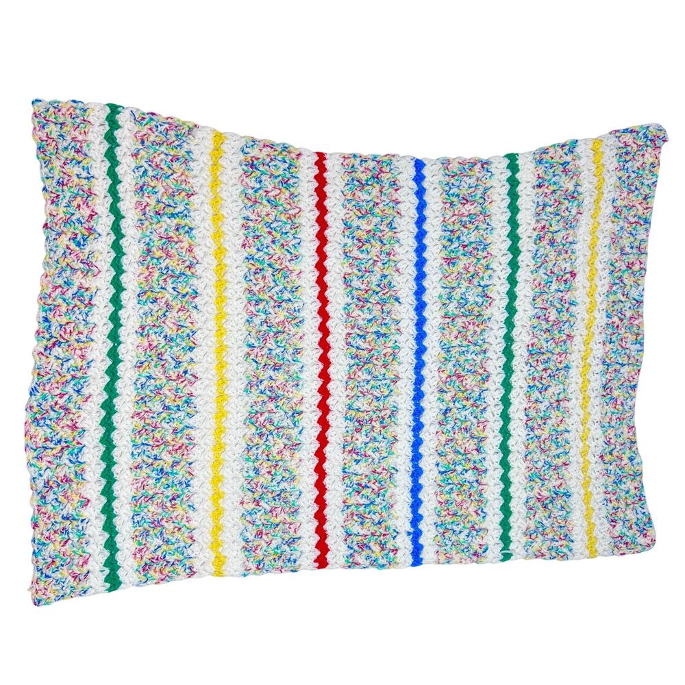 Handmade Multicolor Crocheted Afghan Blanket 44X28 Moss Stitch